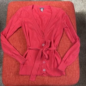 Y2K Watermelon Hot Pink Skull Knit Cardigan Sweater